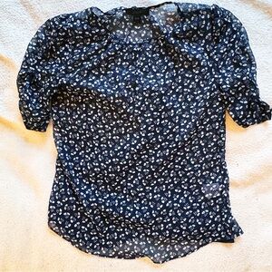 J Crew metallic floral ruched short sleeve top EUC